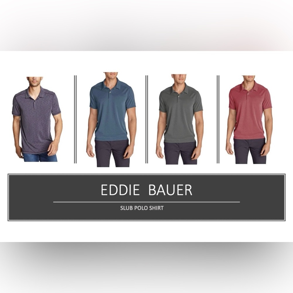 Lot of 4 Eddie Bauer Men's Polo Shirt - Navy, Teal, Charcoal, Burgundy
